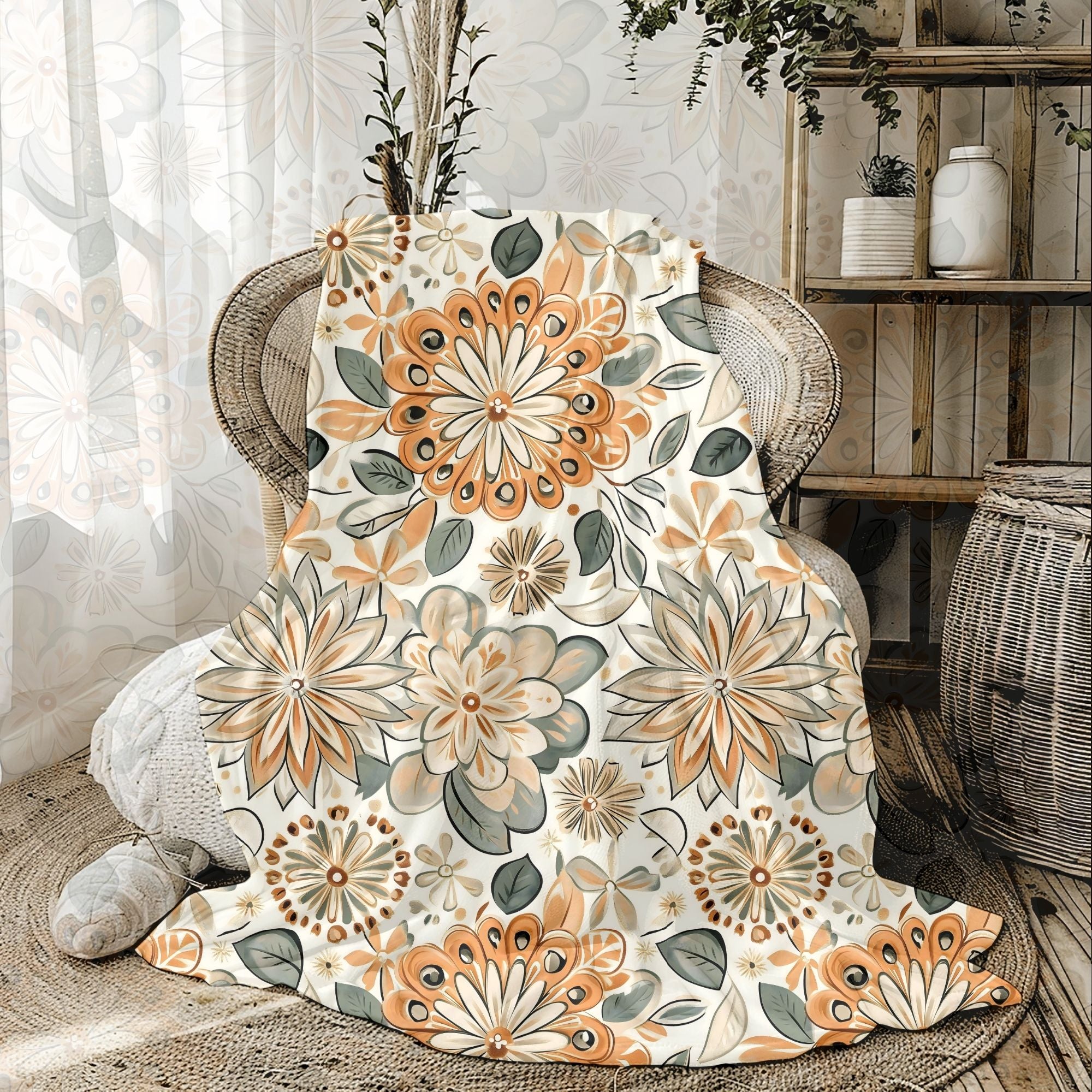 Retro Petals Throw Blanket in Sherpa or Velveteen Plush