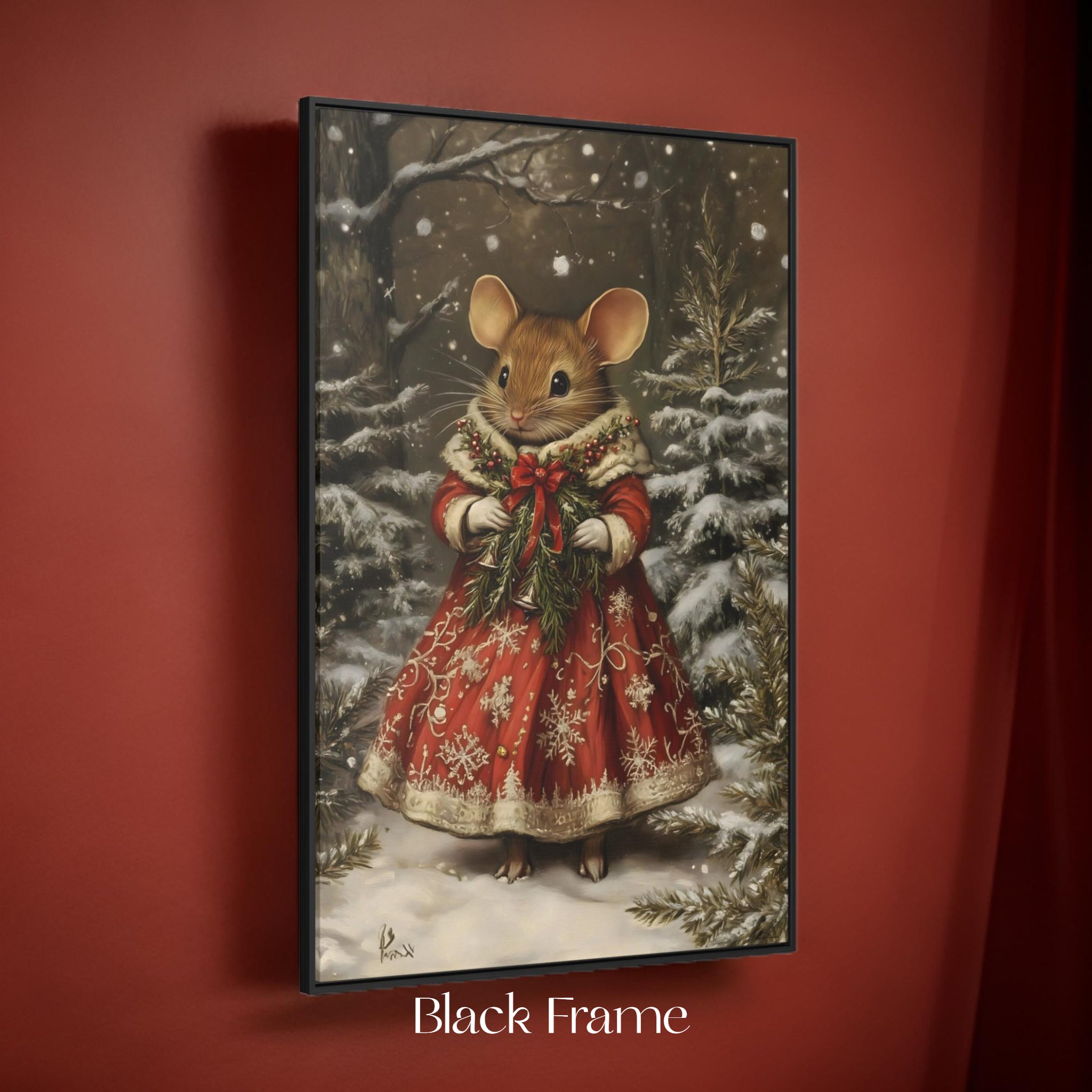 Ruby Mouse Wall Art: Victorian Holiday Decor