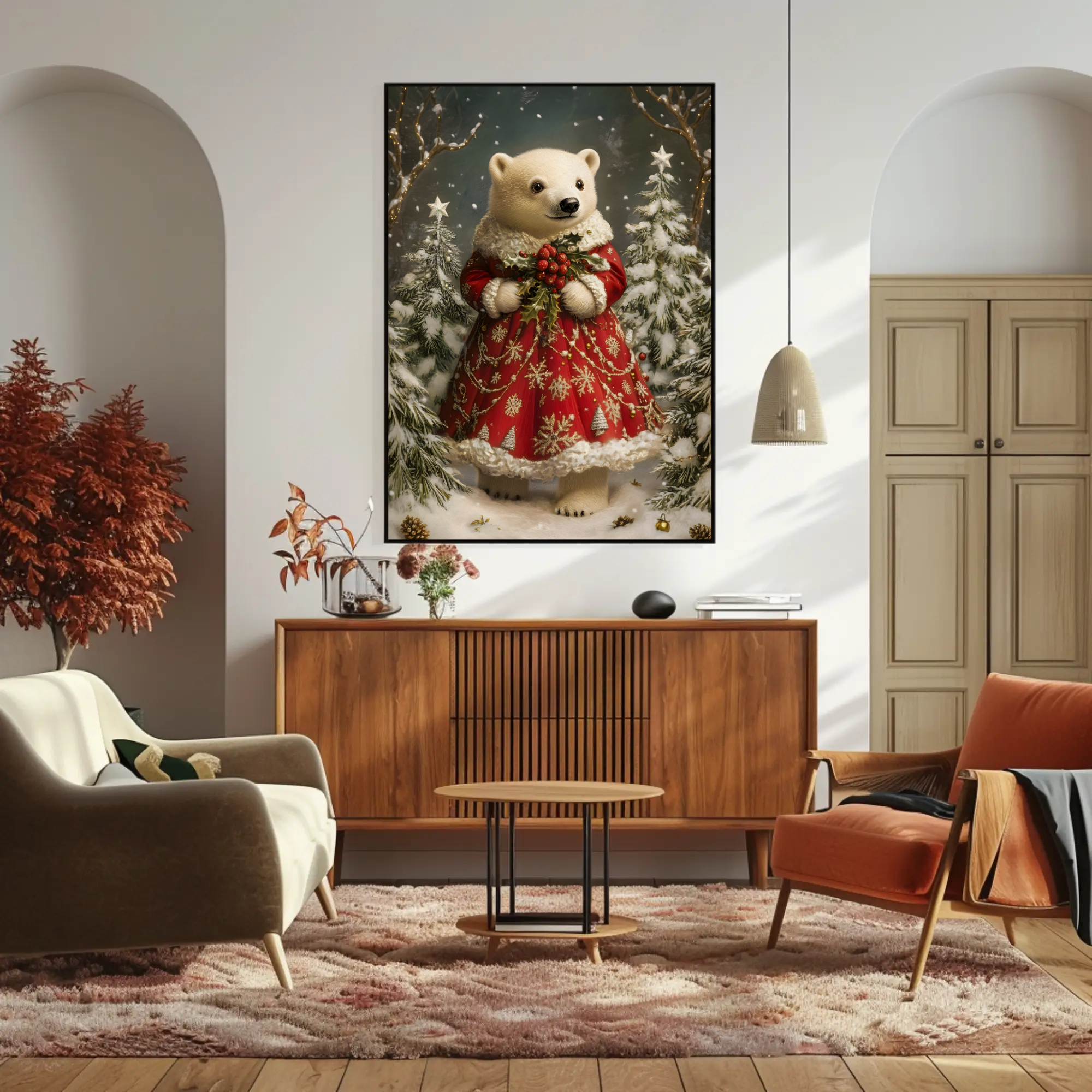 Ruby Polar Bear Wall Art: Victorian Holiday Decor