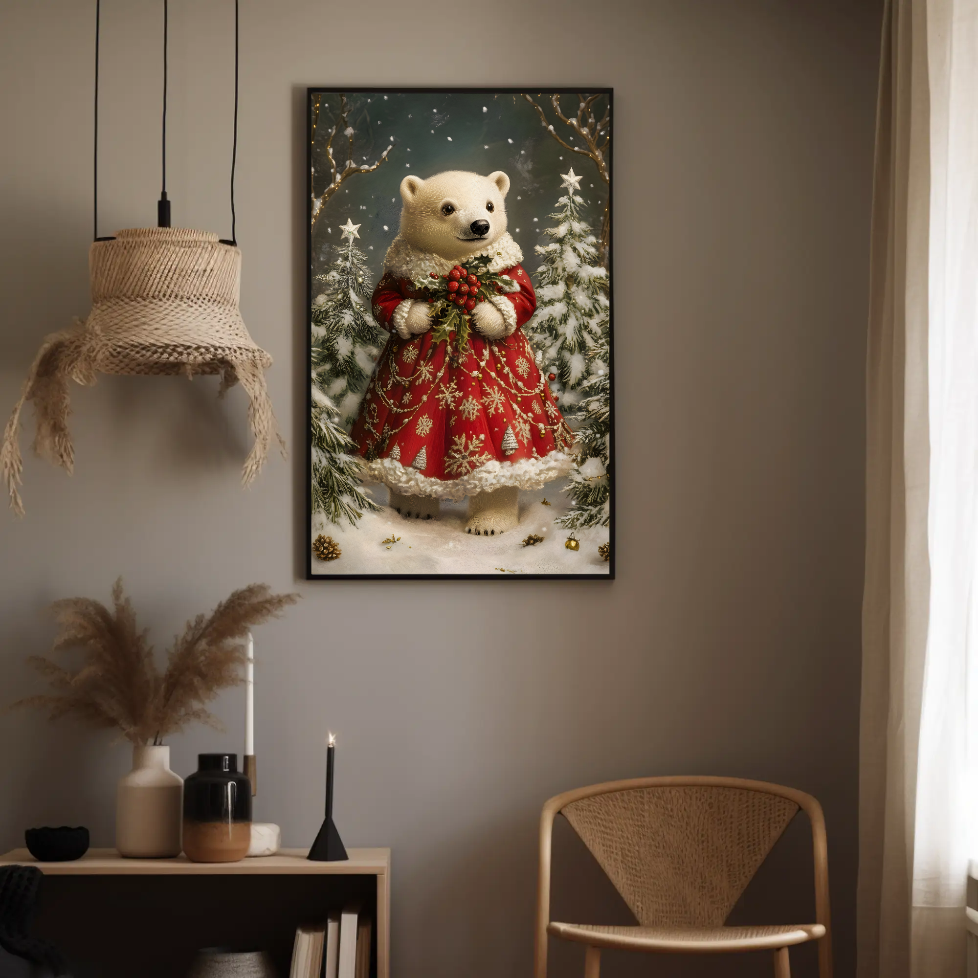 Ruby Polar Bear Wall Art: Victorian Holiday Decor