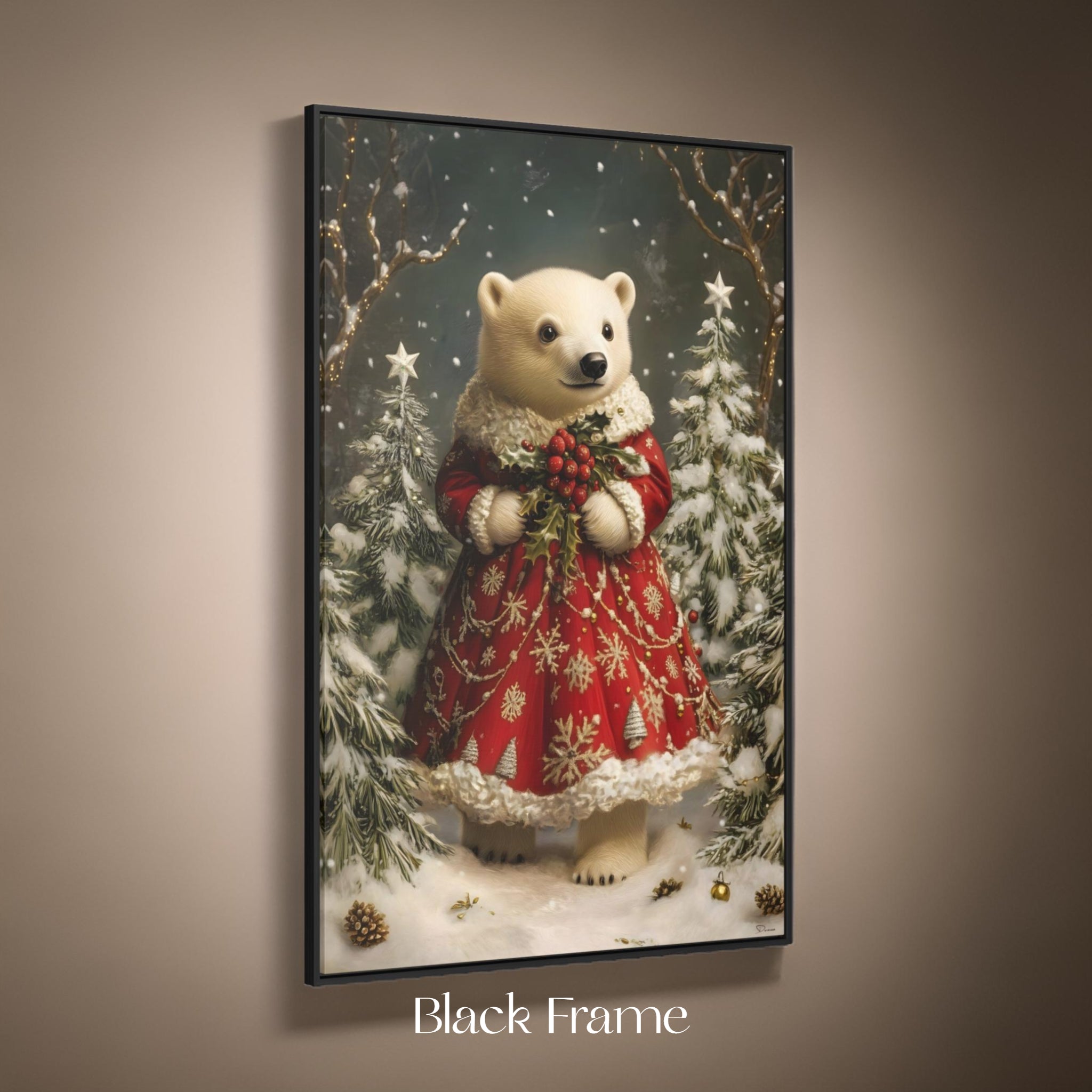 Ruby Polar Bear Wall Art: Victorian Holiday Decor