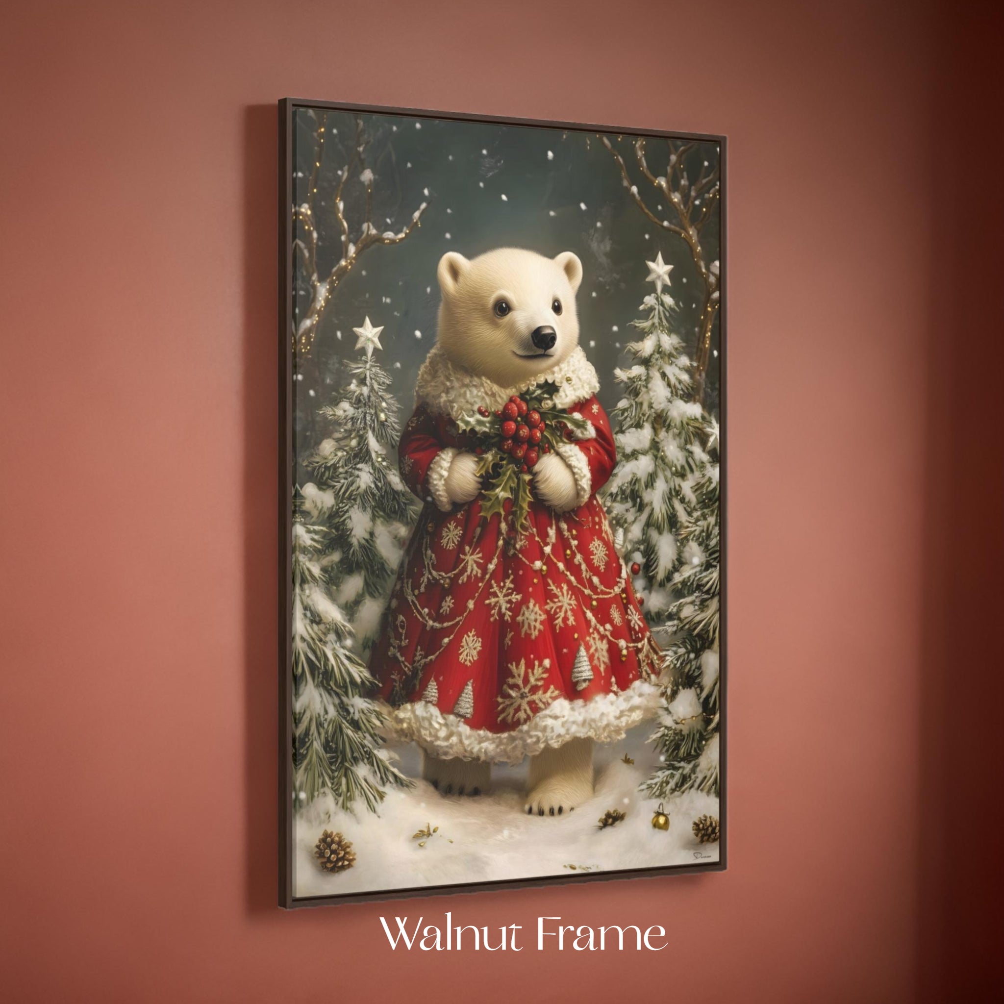 Ruby Polar Bear Wall Art: Victorian Holiday Decor