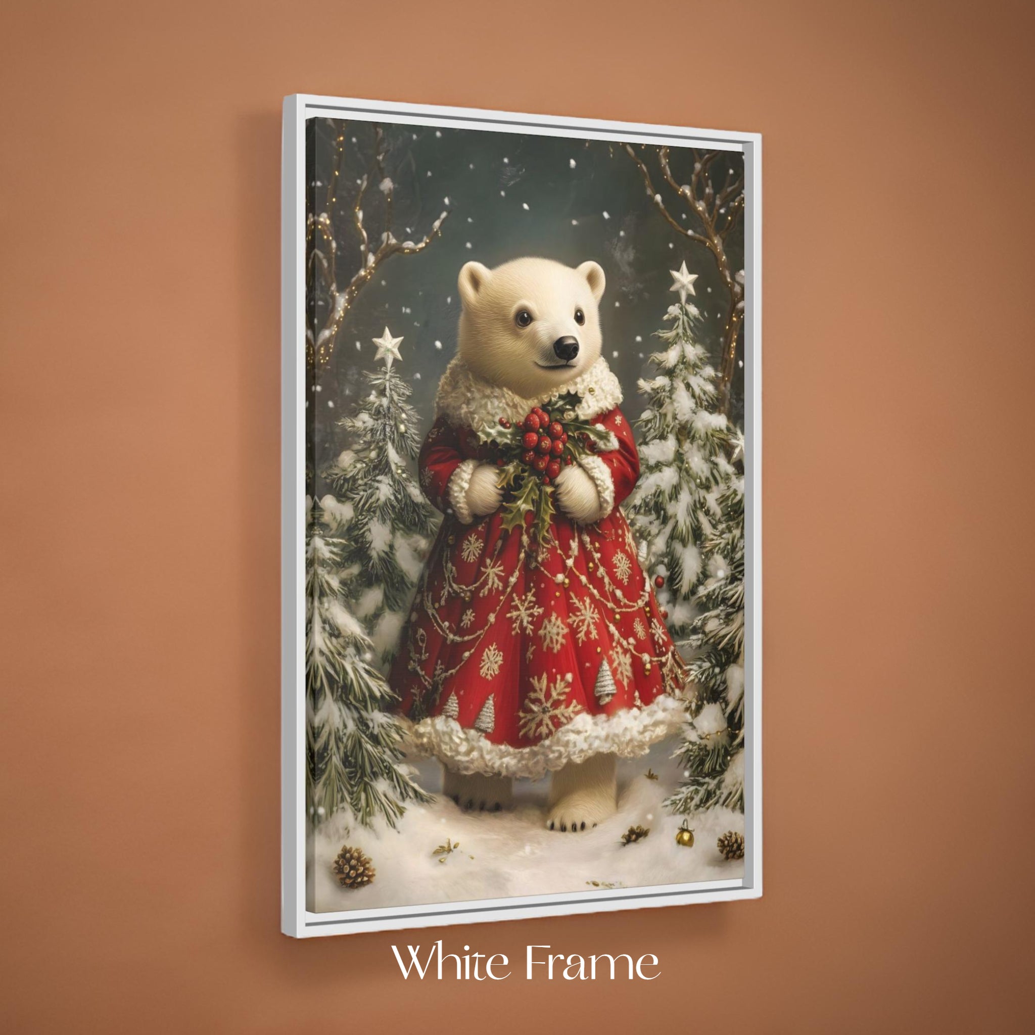 Ruby Polar Bear Wall Art: Victorian Holiday Decor