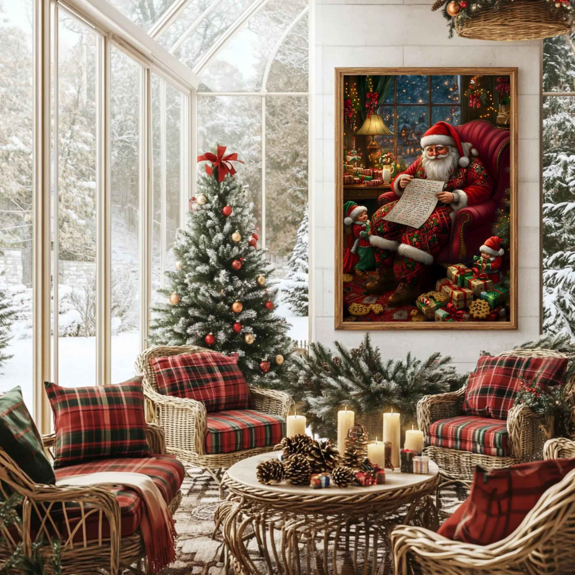 Reading Santa's List Wall Art: Christmas Wall Decor