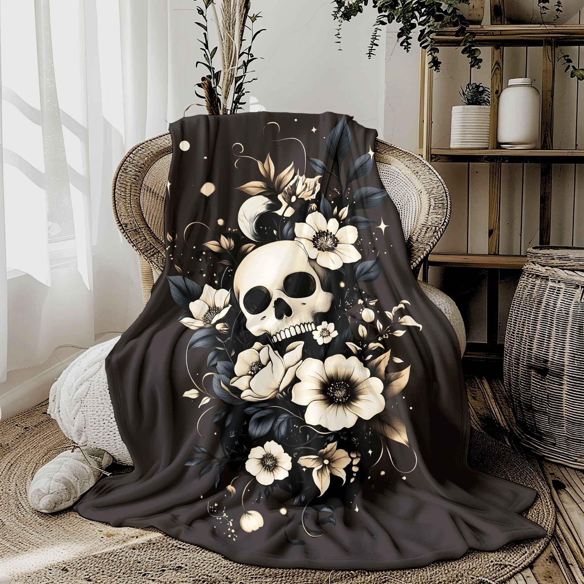 Skull Memento Throw Blanket: Dark Fantasy Home Decor