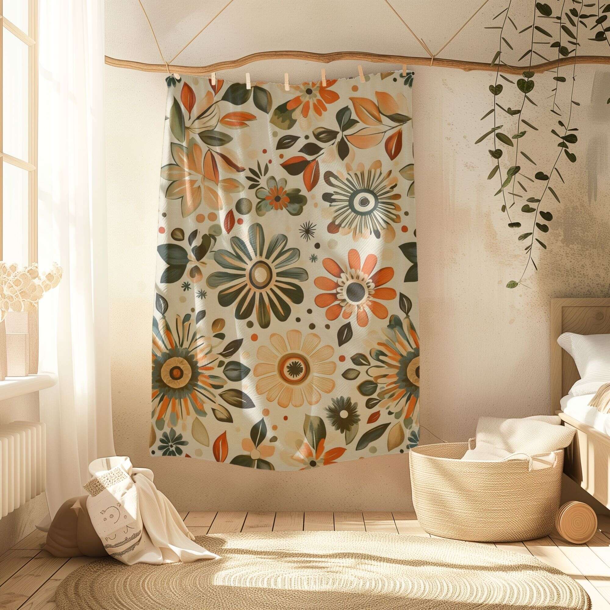 Soul Bloom Flowers Throw Blanket: Boho Retro Floral Decor