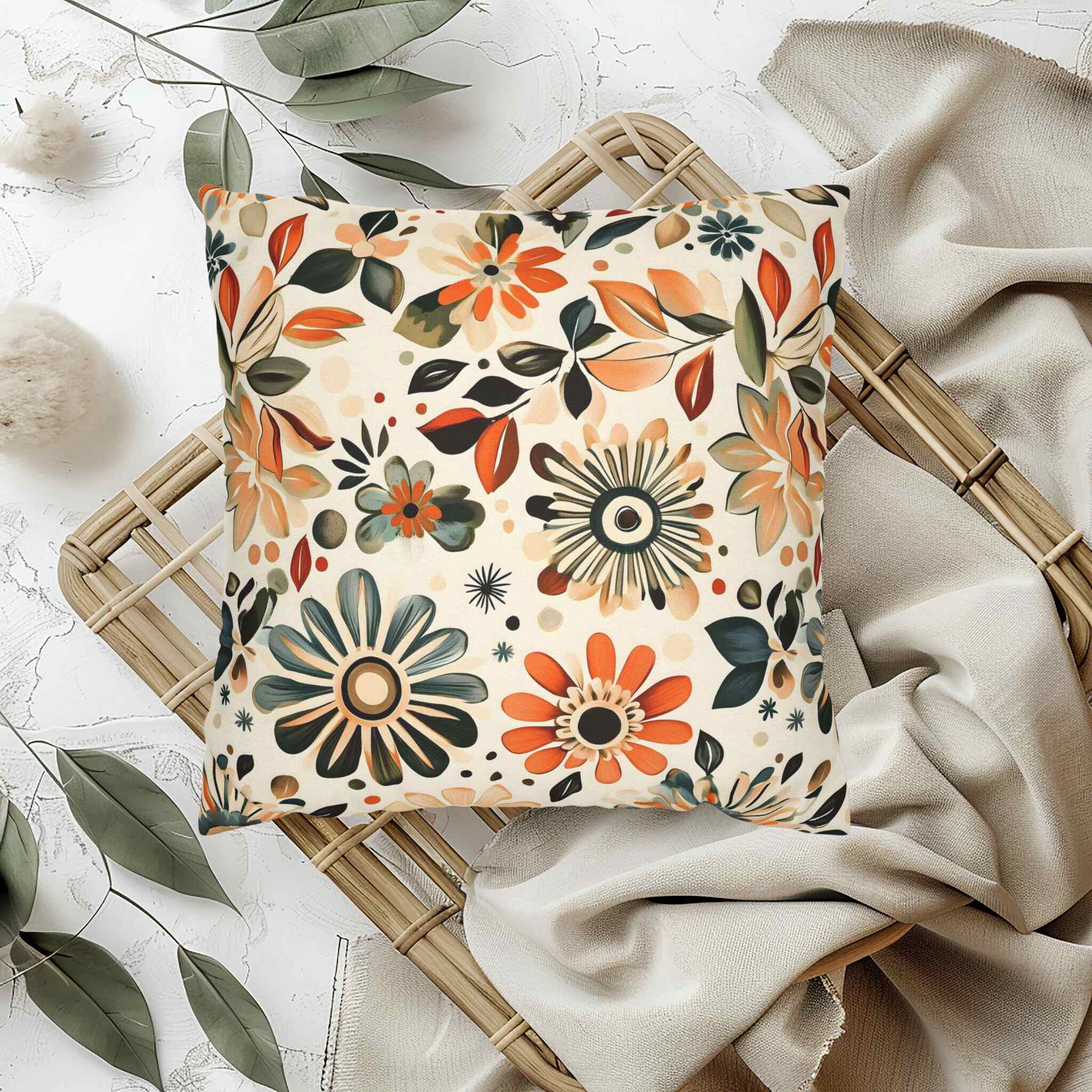 Soul Bloom Flower Throw Pillow: Retro Bohemian Decor