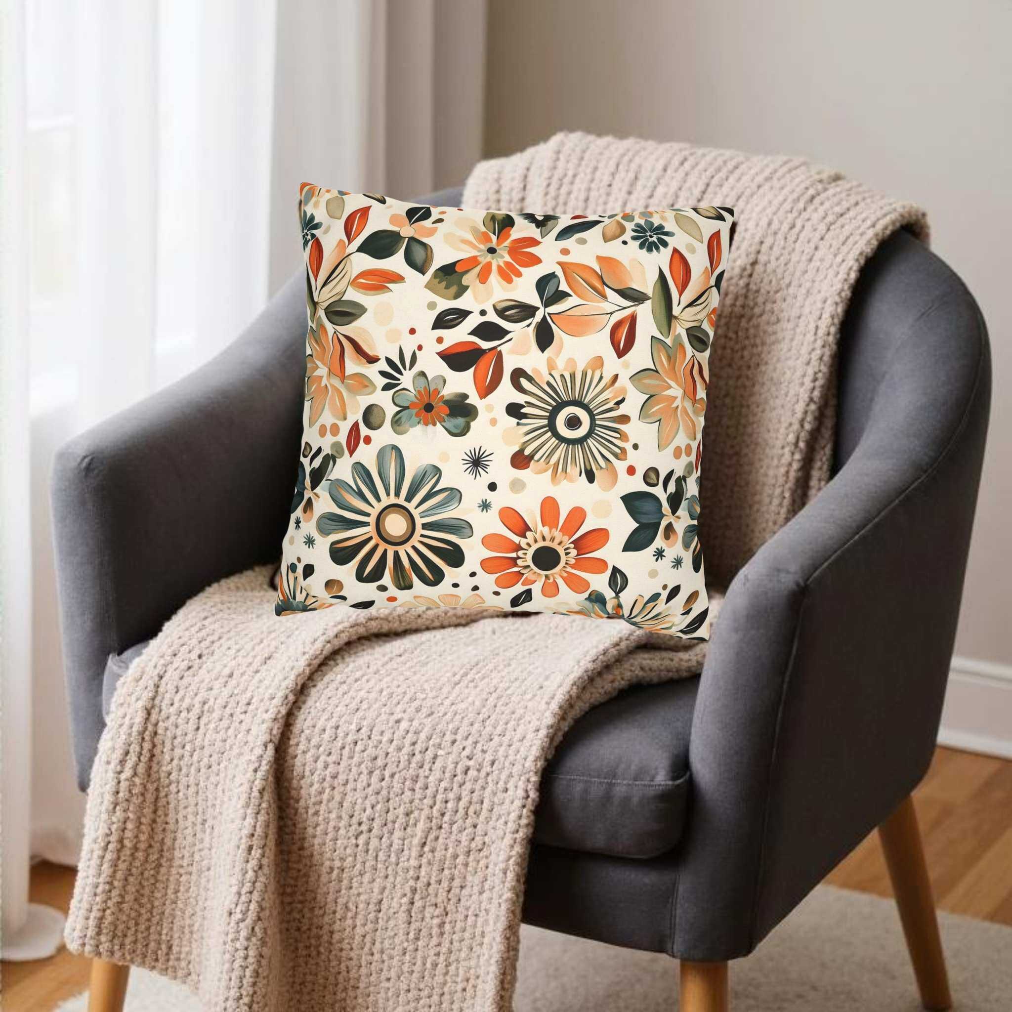 Soul Bloom Flower Throw Pillow: Retro Bohemian Decor