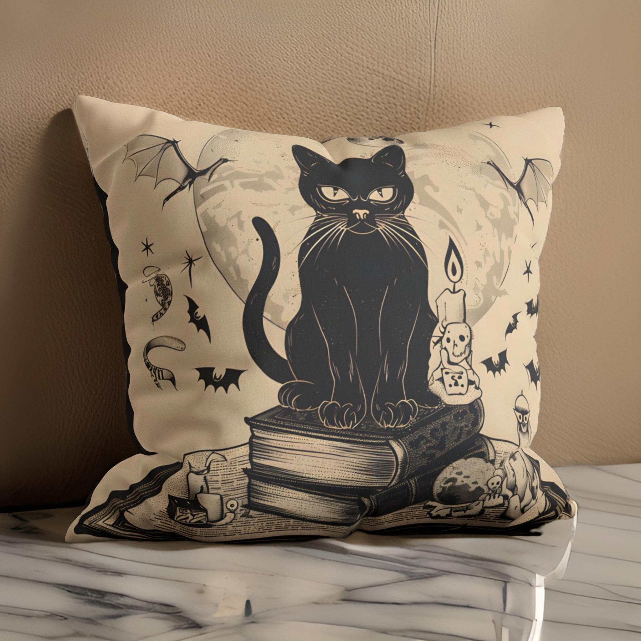 Spellcaster's Companion Throw Pillow: Witchy Black Cat