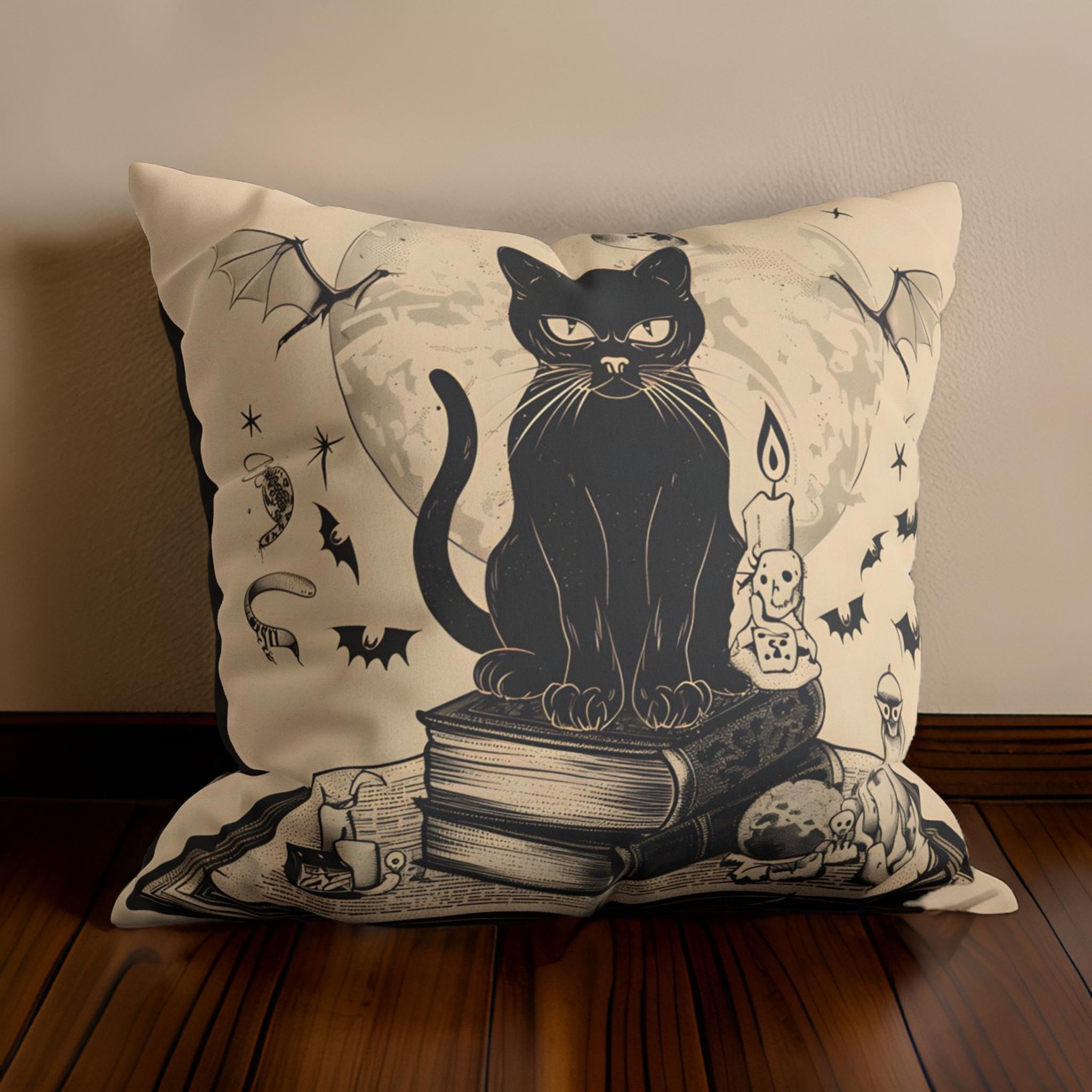 Spellcaster's Companion Throw Pillow: Witchy Black Cat