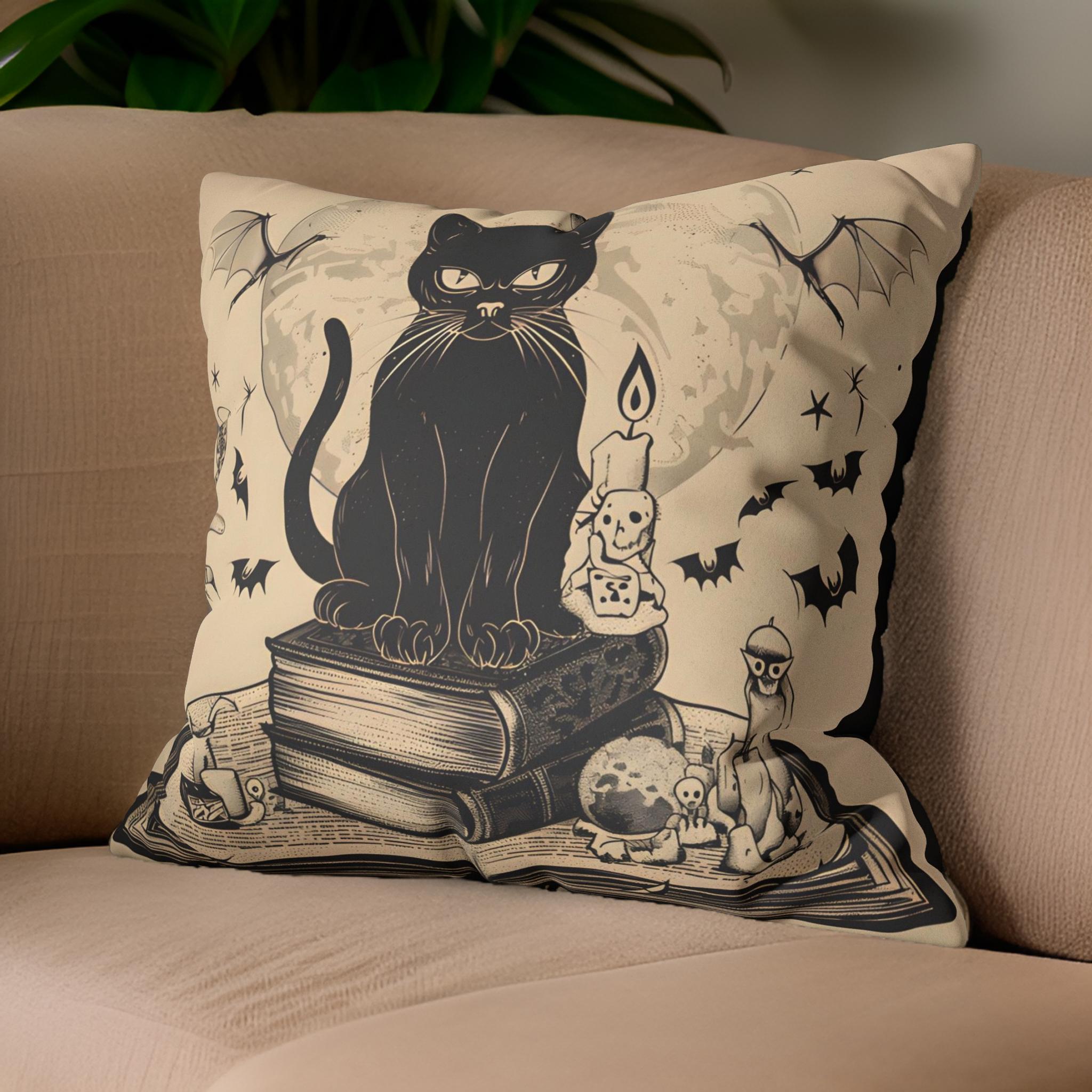 Spellcaster's Companion Throw Pillow: Witchy Black Cat