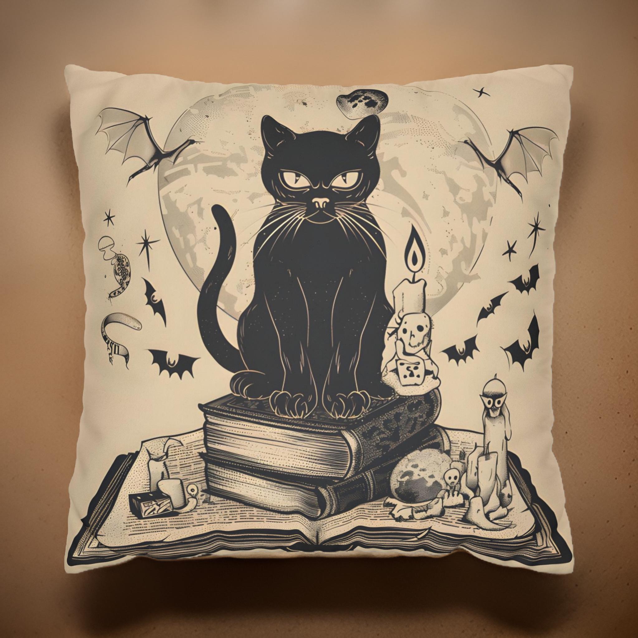 Spellcaster's Companion Throw Pillow: Witchy Black Cat