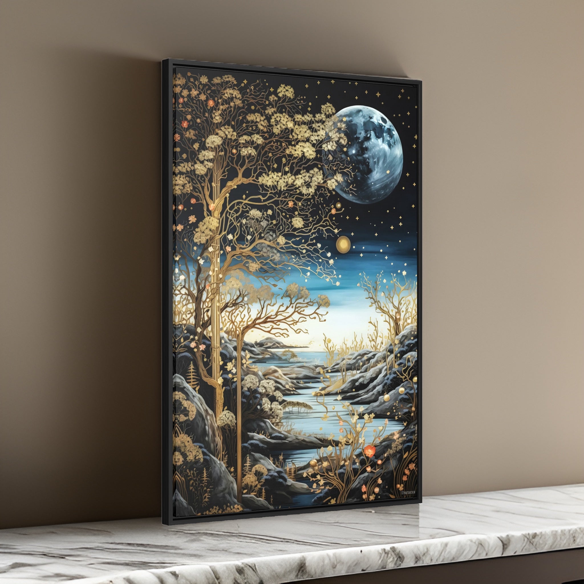 Starlit Bloom Wall Art: Surreal Dreamscape Painting