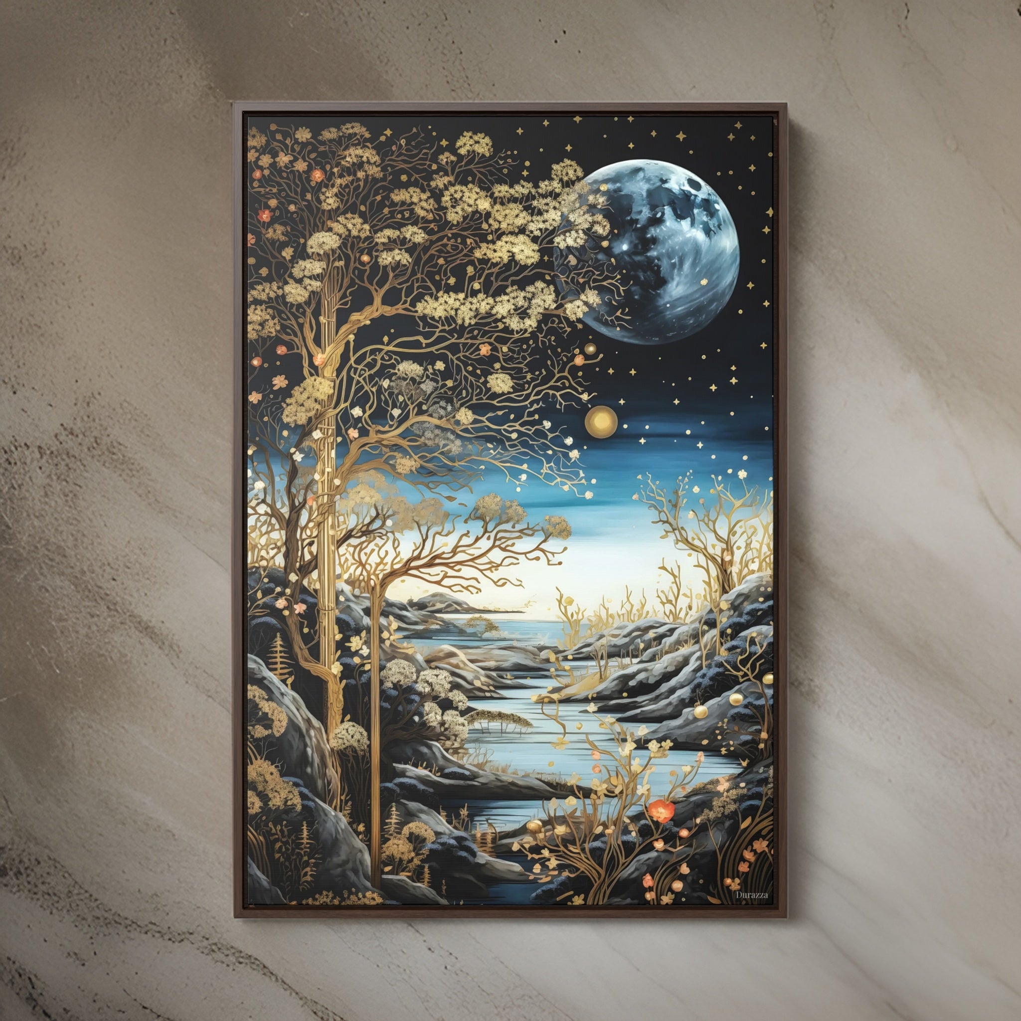 Starlit Bloom Wall Art: Surreal Dreamscape Painting