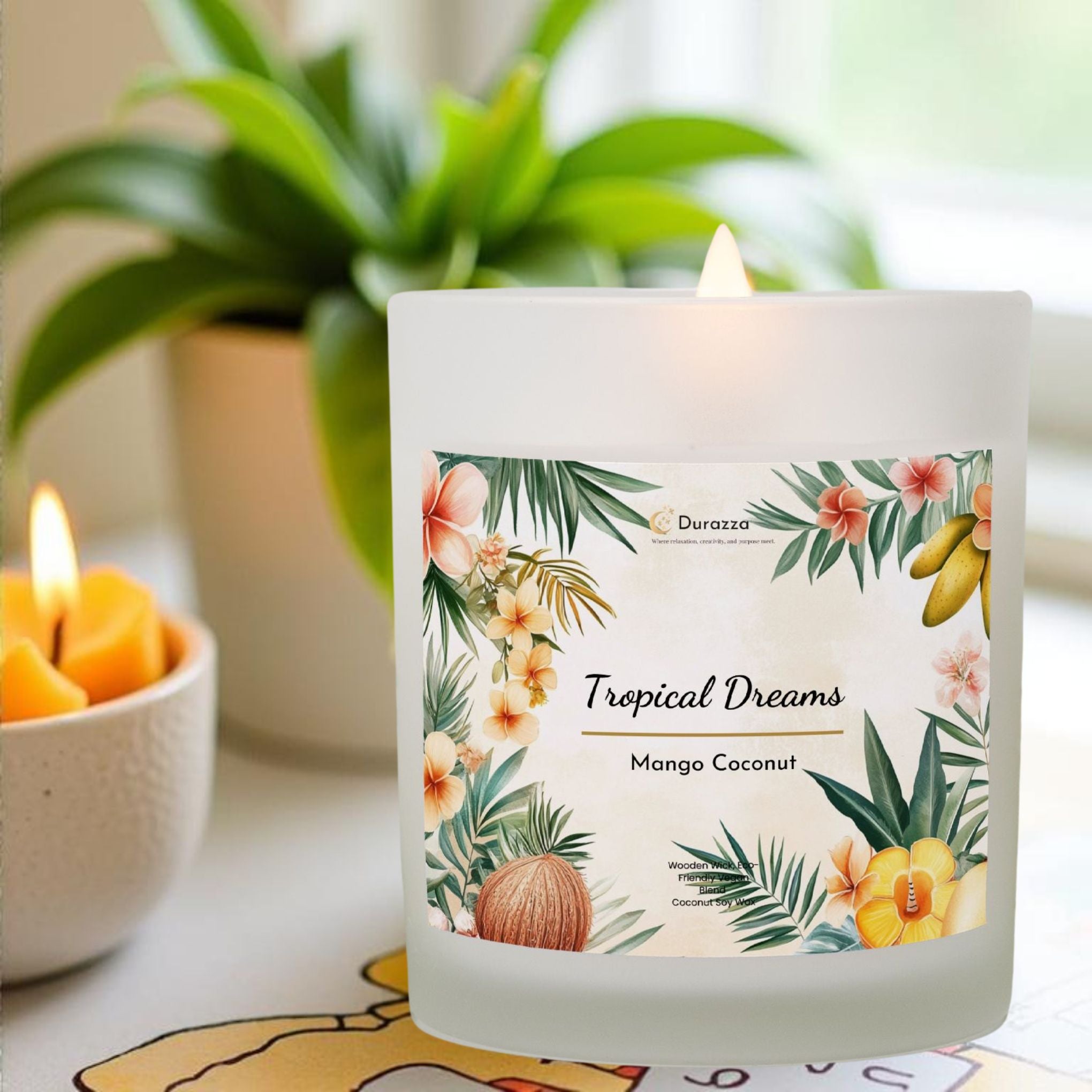 Tropical Dreams Mango Coconut Scented Candle: Wooden Wick