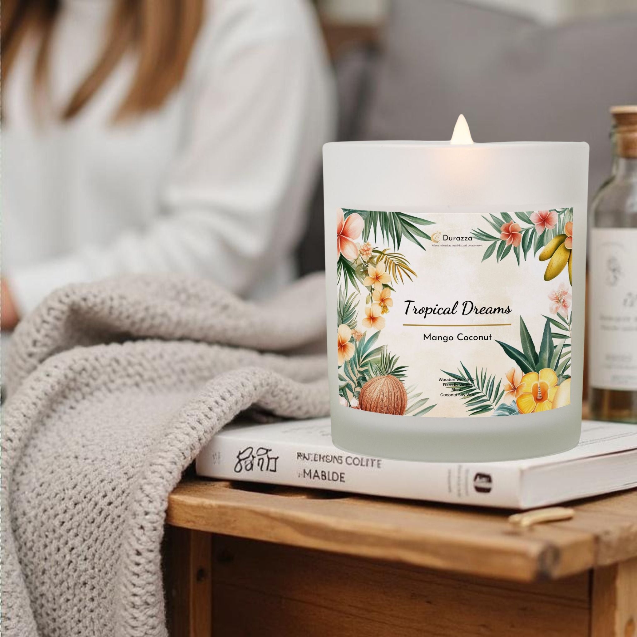 Tropical Dreams Mango Coconut Scented Candle: Wooden Wick