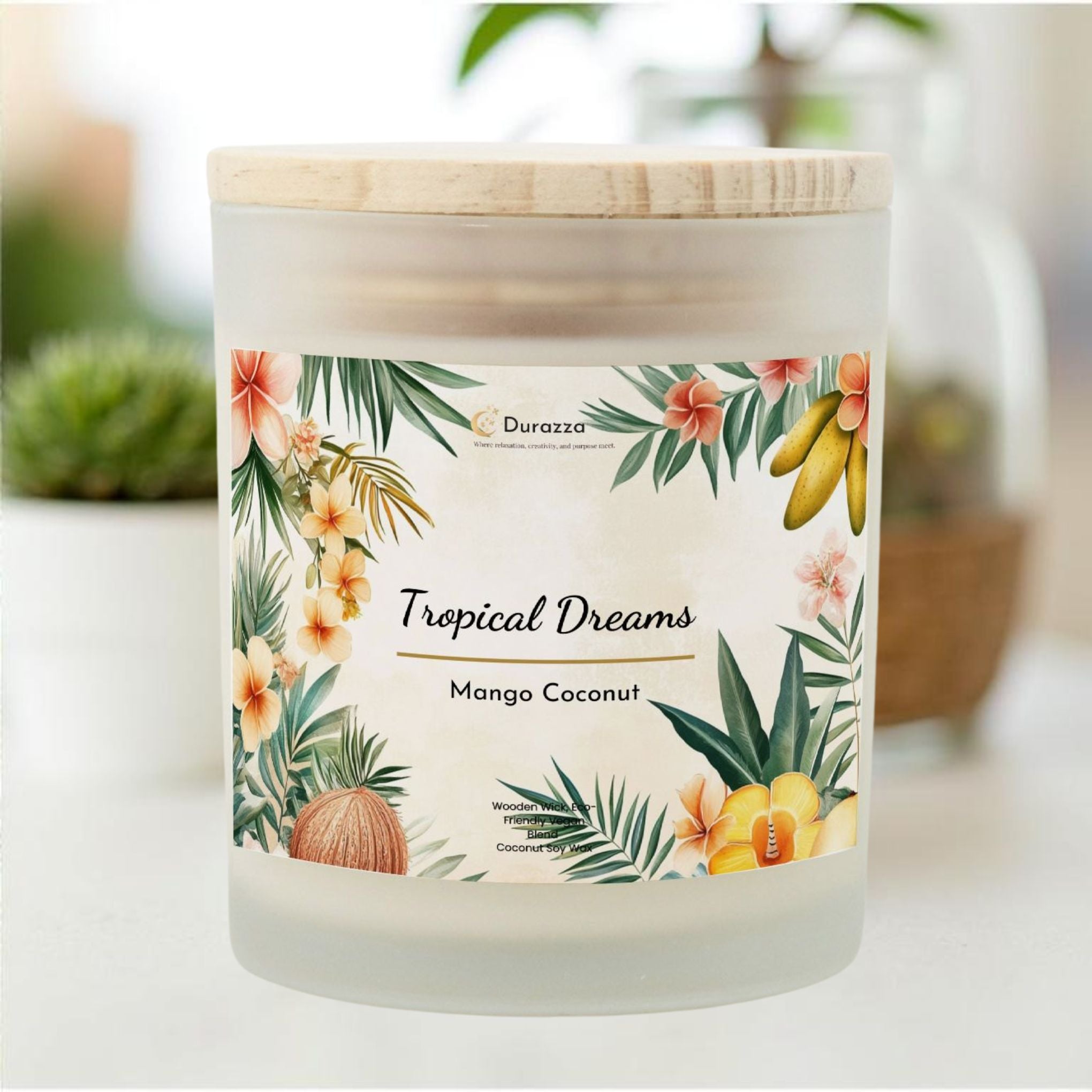 Tropical Dreams Mango Coconut Scented Candle: Wooden Wick