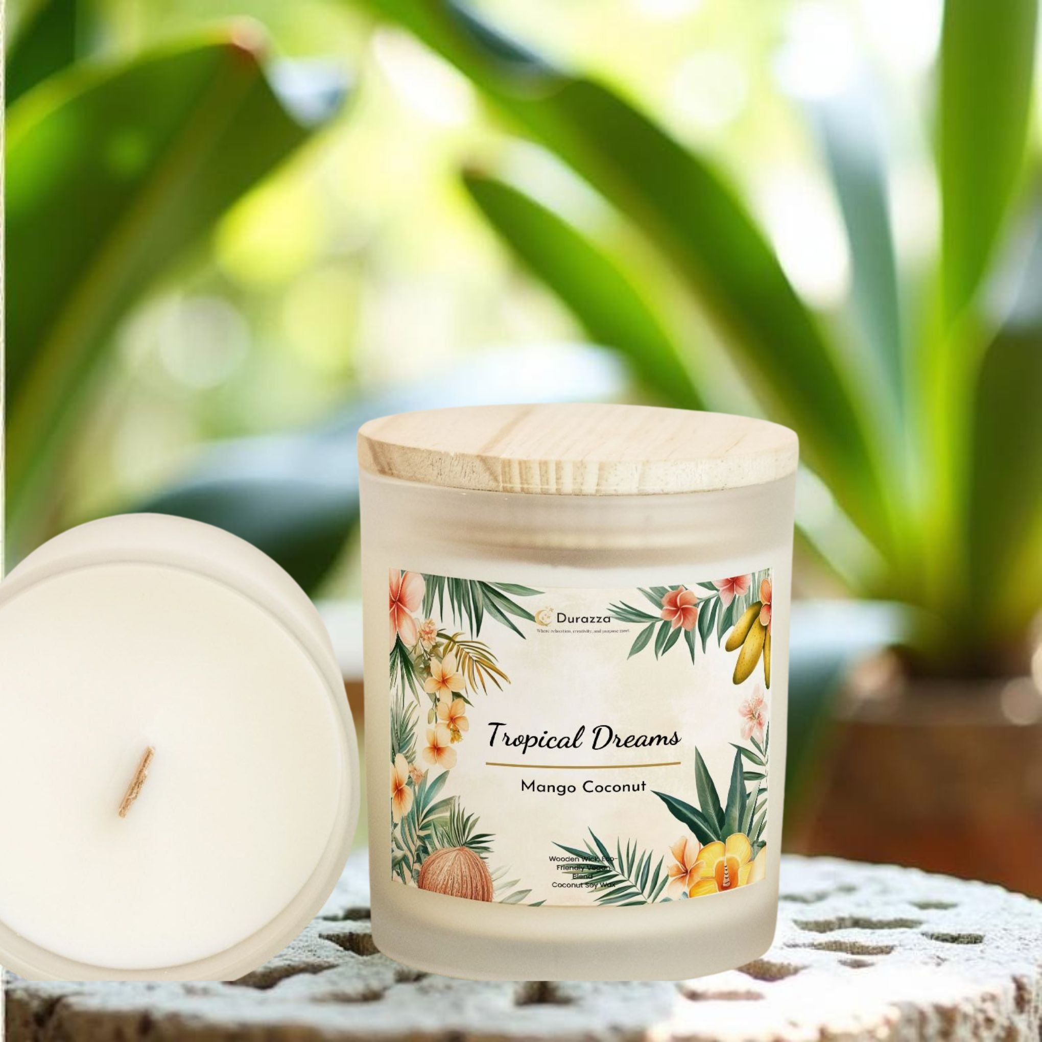 Tropical Dreams Mango Coconut Scented Candle: Wooden Wick