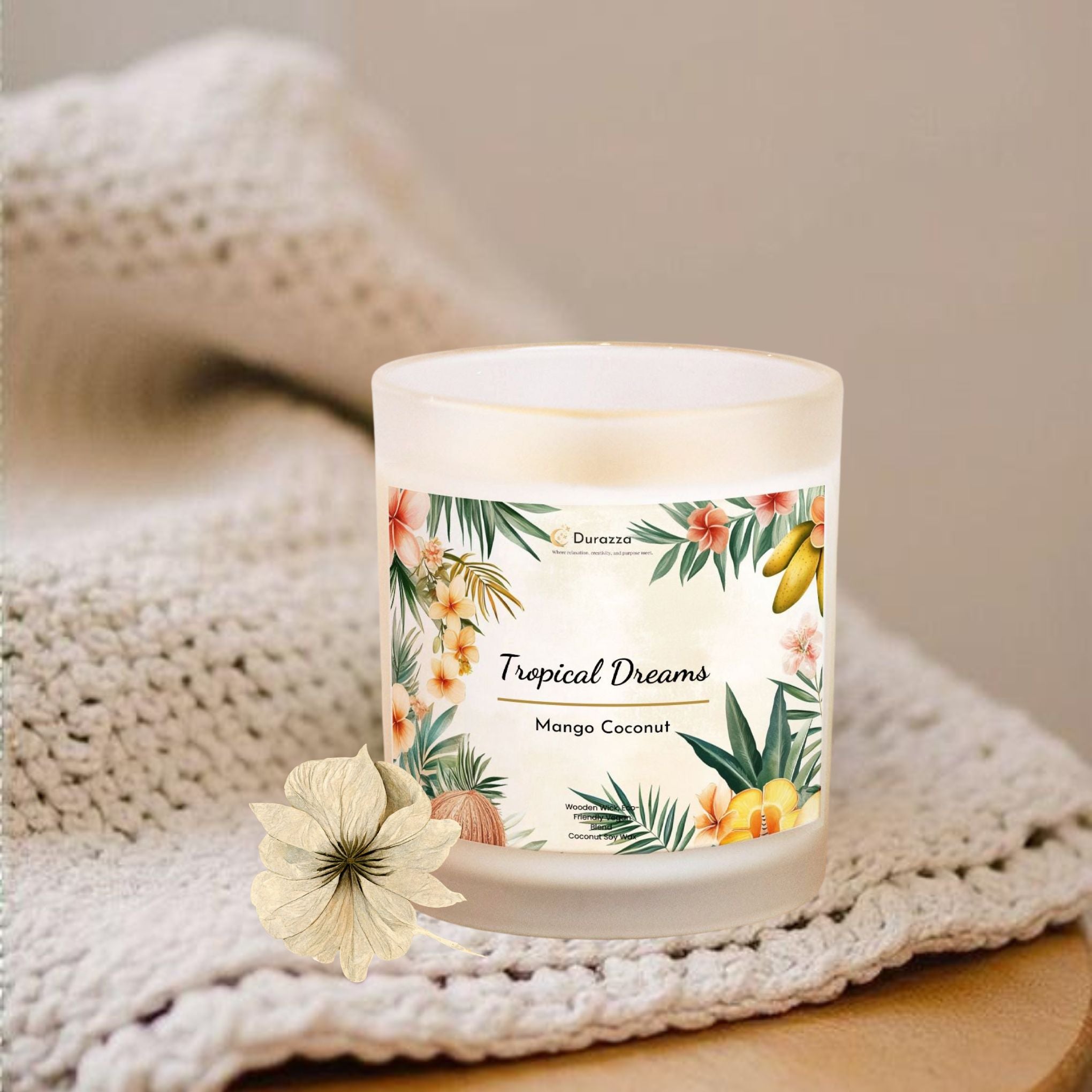 Tropical Dreams Mango Coconut Scented Candle: Wooden Wick