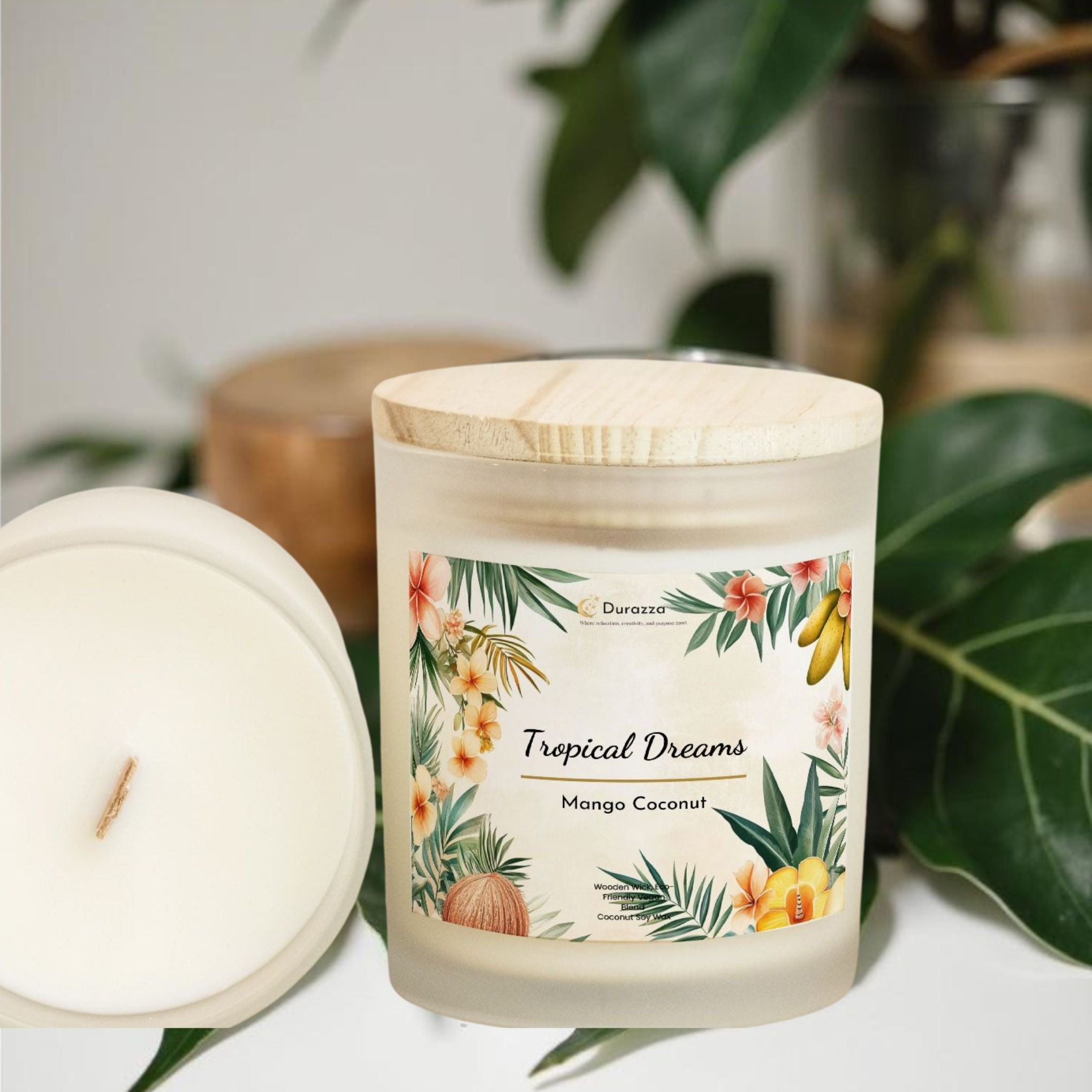 Tropical Dreams Mango Coconut Scented Candle: Wooden Wick