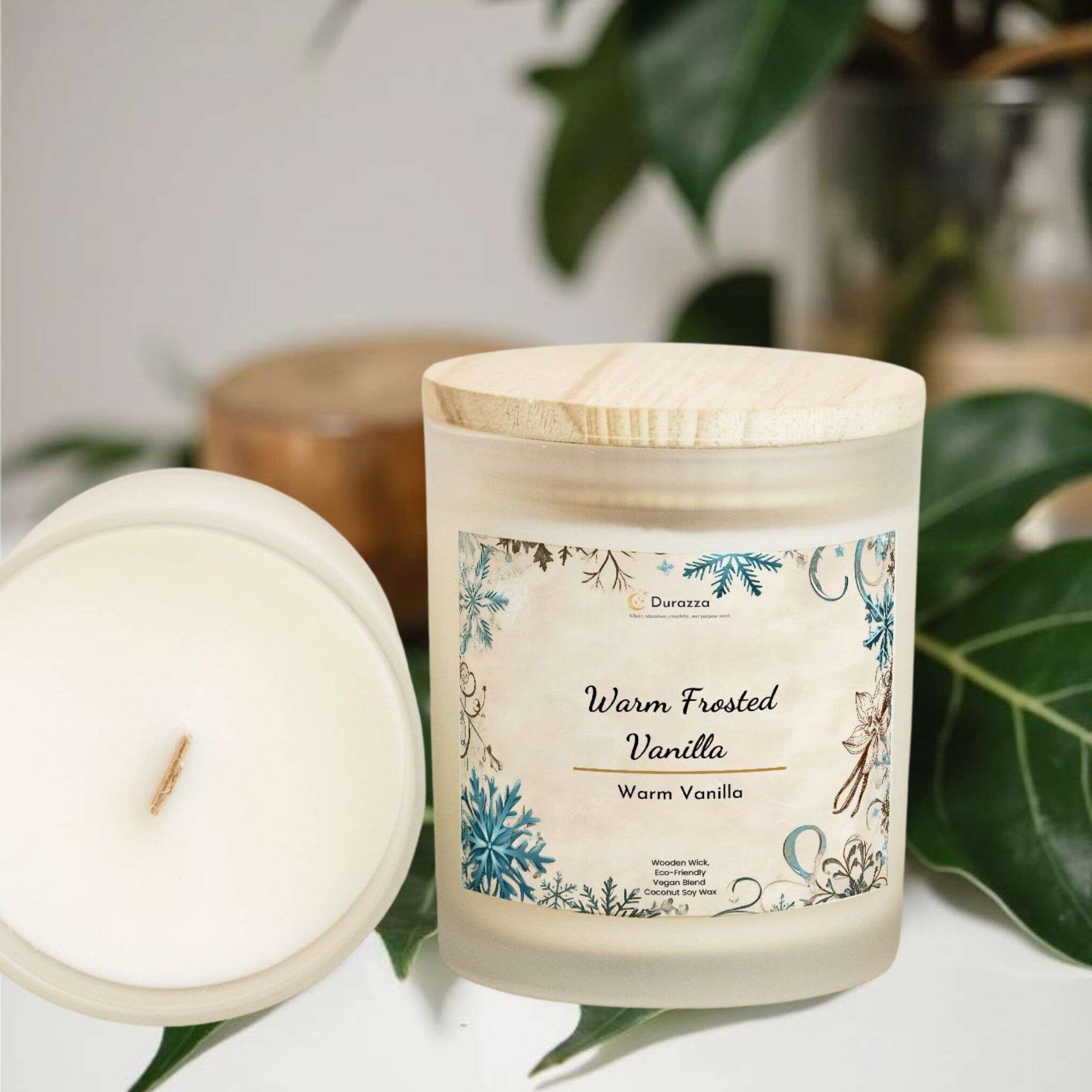 Warm Frosted Vanilla Scented Candle: Wooden Wick 11 oz