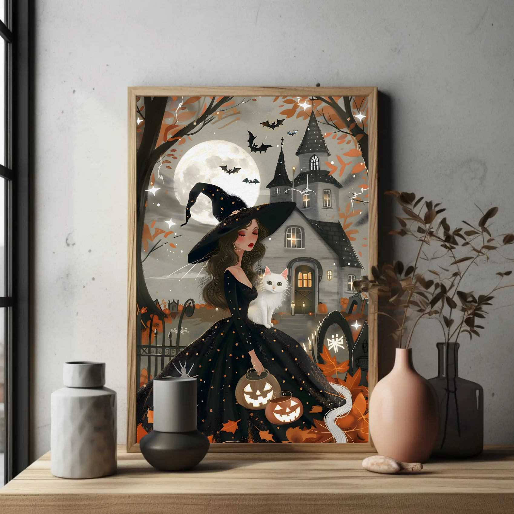Moonlight Witch Wall Art: Halloween Decor