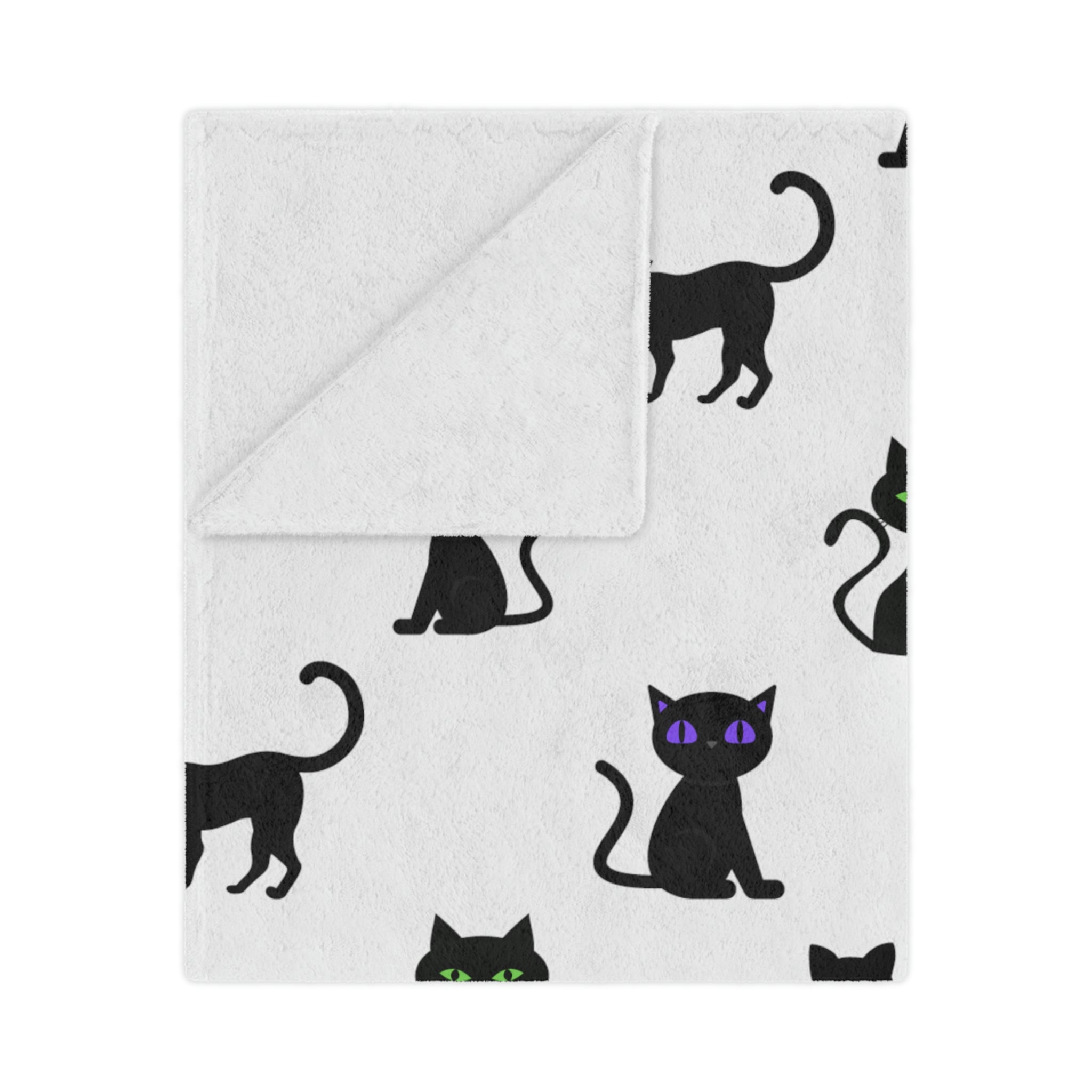 Black Cat Throw Blanket White Minky Kids or Adult Size